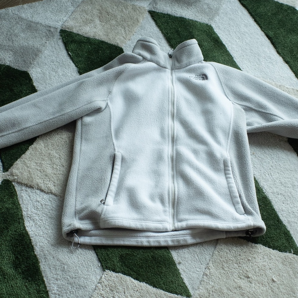 The North face women’s large white and grey fleece jacket
